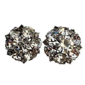 Vintage Round Diamante Rhinestone Statement Earrings Cluster Glam Sparkly Glitz